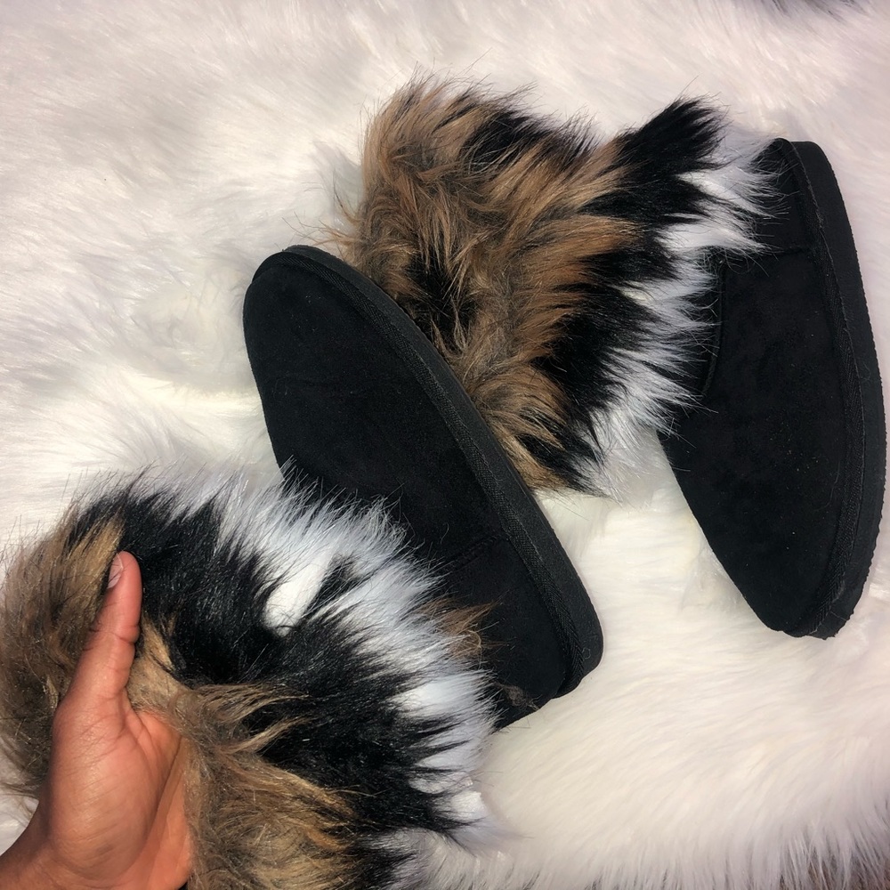 black furry winter boots